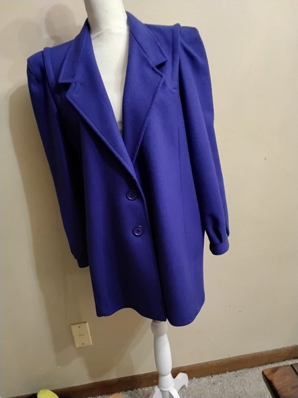 Vtg 1980s NYG Cobalt Blue Wool Blend Mid Power Coat USA Union Made ILGWU Size L